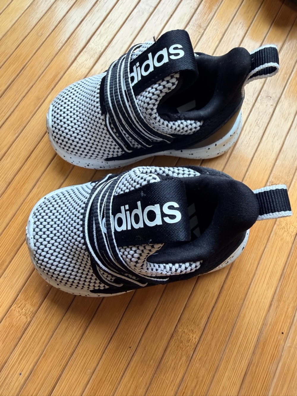 adidas Kids Black & White Slip-On Sneakers with Hook-and-Loop Strap